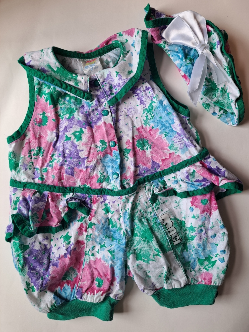 🇨🇦 Vintage Retro Magi Floral Romper Set 2T w/ Matching Hat